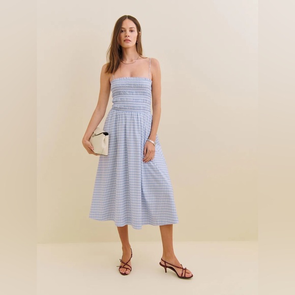 Reformation Blue Gingham Kerrie Midi Dress - Picture 1 of 4